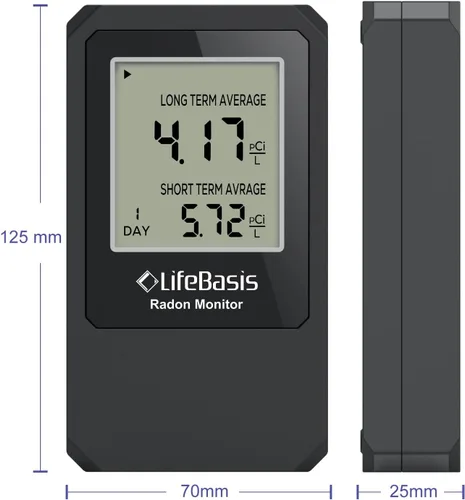 Miniatura 6 de Life Basis - Detector de radón para el hogar, probador de radón portátil para el hogar con monitoreo de radón a largo y corto plazo, rango de 0-500