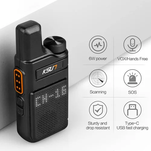 Miniatura 2 de KSUN Walkie Talkies con auricular y micrófono 22 canales resistente a las caídas, mini pantalla de largo alcance VOX 4000mAh batería recargable