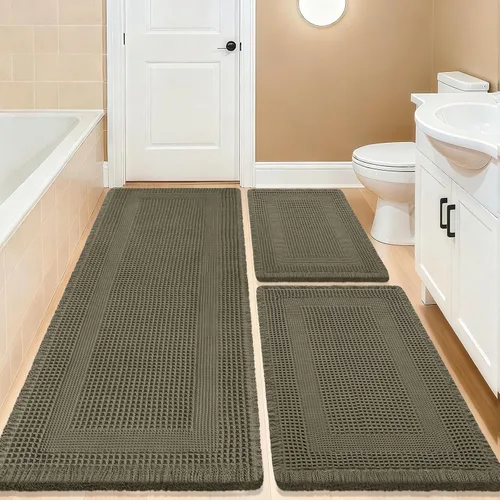 Miniatura 63 de Tapete de baño con diseño de gofre, moderno, bohemio, absorbente, antideslizante, ultrasuave, lavable a máquina, con letra de baño, dormitorio