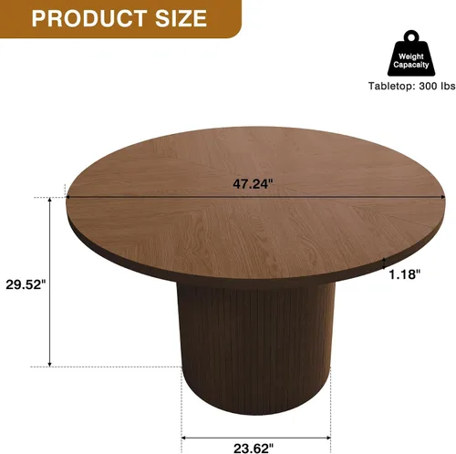 Miniatura 3 de Mesa de comedor redonda de 47 pulgadas, mesa de comedor acanalada de granja, mesa de comedor redonda pequeña de madera moderna para cocina, sala