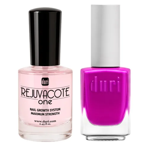 Duri Rejuvacote 1 Nail Growth System + 791 Berry Margarita Neon Purple Nail Polish Bundle - Nail Strengthener & Bold Semi-Matte Color Duo, Summer