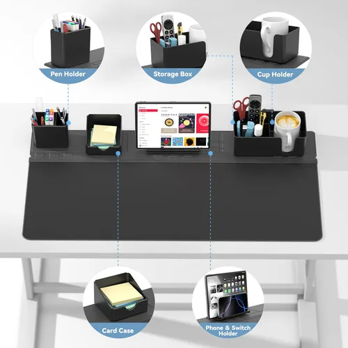 Miniatura 2 de KDD Juego de almohadilla de escritorio y organizador magnético, alfombrilla grande 5 en 1 para mouse con soporte para teléfono, soporte para tazas