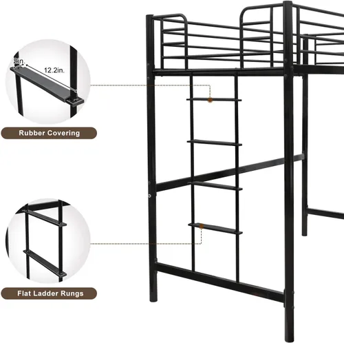 Miniatura 4 de Bonnlo Marco de cama doble de metal para niños, adultos, adolescentes, diseño que ahorra espacio, color negro