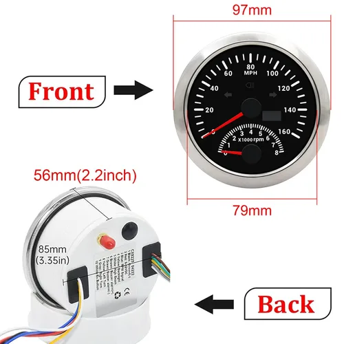 Miniatura 3 de KAOLALI Velocímetro GPS de 3.346 in 0-160MPH con tacómetro calibre 0-8000RPM para coche, barco, motocicleta, camión, medidor de velocidad