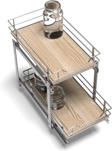 Miniatura 15 de Home Zone Living Organizador de armario de cocina extraíble con 2 niveles de almacenamiento para un fácil acceso, 7.5 pulgadas de ancho x 20 Negro
