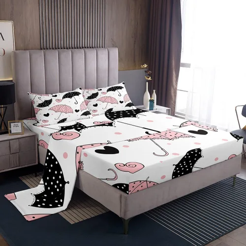 Miniatura 17 de Erosebridal Juego de sábanas de fresa, tamaño individual, diseño de fresa rosa para niñas y niños, sábana bajera ajustable de frutas tropicales