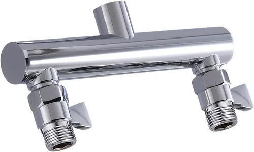 Colector de ducha de doble salida con válvula de cierre, adecuado para sistema de ducha de doble rociador, cromo, STC03