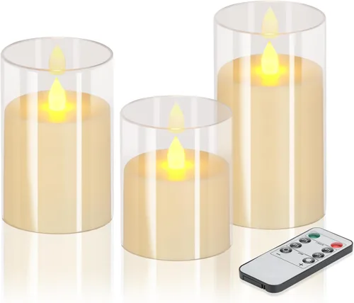 Miniatura 7 de Wemarry - Juego de 3 velas LED sin llama con control remoto, funcionamiento a pilas, pilares acrílicos grises de 4, 5 y 6 pulgadas de alto x 3