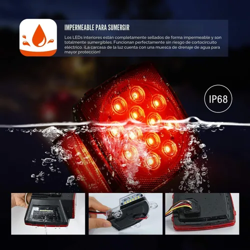 Miniatura 4 de Nilight 2 piezas de luces LED cuadradas para remolque, de perfil bajo, sumergibles, IP68, luces direccionales y de freno traseras, laterales