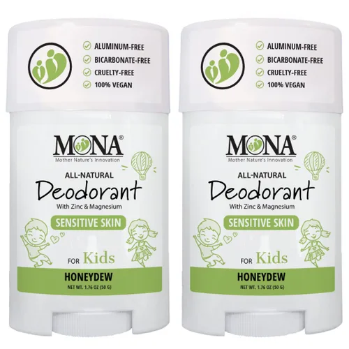 MONA Brands KIDS Desodorante para niñas, niños, preadolescentes y adolescentes, seguro para pieles sensibles, sin bicarbonato de sodio, aluminio o