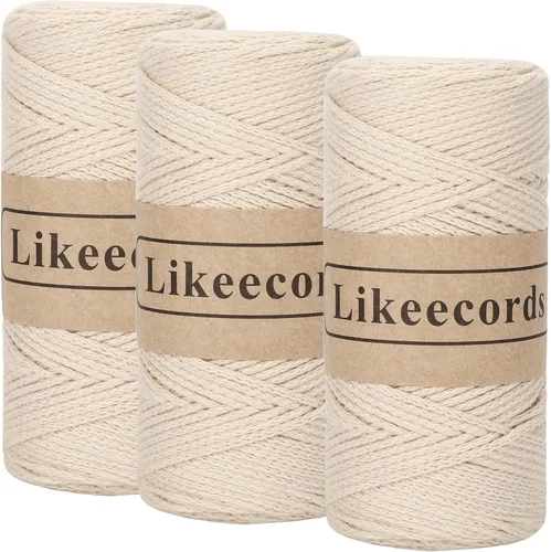 Miniatura 33 de Likeecords Cuerda de algodón 100% hilo de ganchillo de 0.079 pulgadas, cuerda trenzada de macramé, cuerda de macramé, hilo de ganchillo para regalo