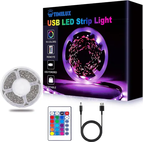 Tira de luces LED de 20 pies que cambian de color, lámpara de estado de ánimo con USB 5 V, funciona con RGB 5050, cinta de luces LED RGB 5050 para