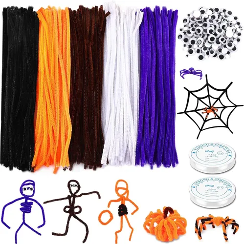 Miniatura 8 de UPINS - 570 piezas de limpiadores de tubería para Halloween, suministros para manualidades que incluyen 270 piezas de tallos de chenilla de 9 Negro