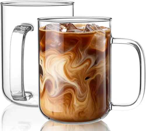 Miniatura 11 de Tazas de café de vidrio, tazas de café helado de 24 onzas, tazas de té transparentes grandes, juego de 2, tazas de vidrio con asas, tazas de vidrio