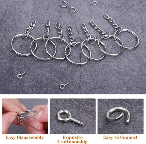 Miniatura 5 de Audab 360 llaveros a granel, 120 anillos de llavero con cadena y 120 anillos de salto abierto con 120 pernos de ojo de tornillo para manualidades