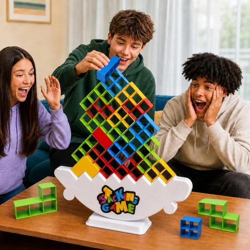 BBnote Juego gigante XL de 48 piezas para adultos y niños, juegos de torre de mesa Tetra para fiesta de viaje familiar, juguete apilable de