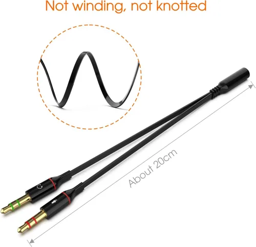 Miniatura 3 de Audífonos y micrófono Maeline bañado en oro de 3.5 mm hembra a 2 macho y Splitter de cable plano