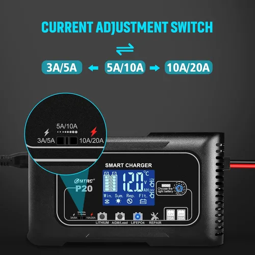Miniatura 4 de Cargador de Batería Inteligente 20A 12V/24V Completamente Automático Mantenedor, Cargador de Goteo/Desulfatador con Protección contra Sobrecarga