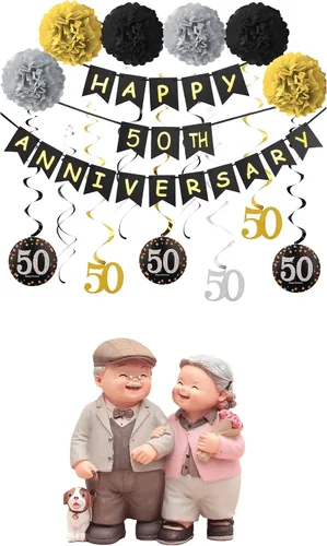 Miniatura 7 de Figuras amorosas para parejas mayores, 50 aniversario, matrimonio dorado, decoración de pasteles de boda, figuras de poliresina, coleccionables