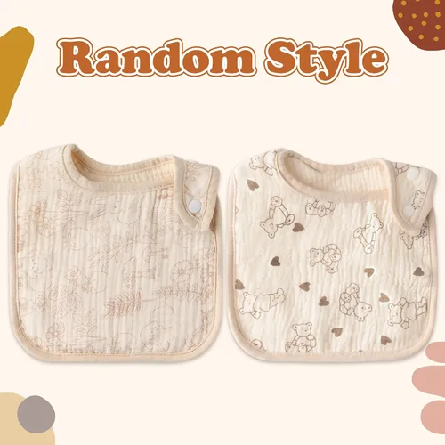 Miniatura 7 de Zainpe 6 piezas de baberos de algodón de muselina con broches para bebé con patrón de conejo, oso, oveja, pañuelos para babero suaves, absorbentes