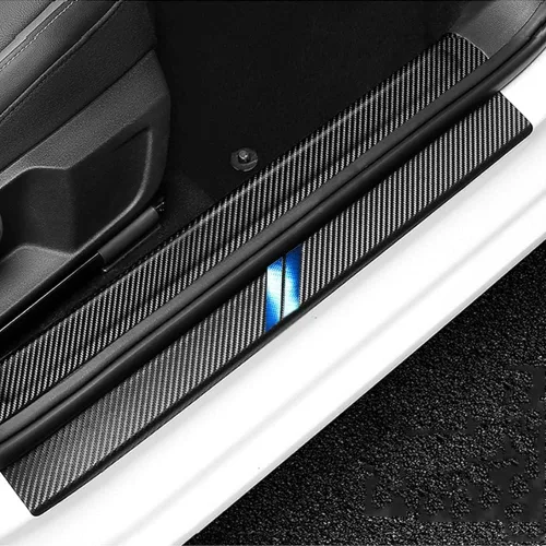 BOYUER 4 piezas de cuero de fibra de carbono para decoración del umbral de la puerta del auto, placa protectora de protección contra rozaduras, Azul