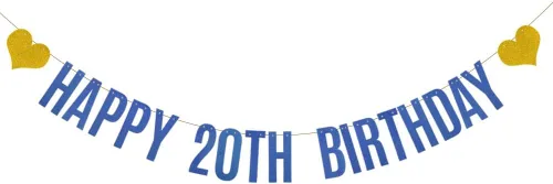 Betteryanzi - Cartel de feliz cumpleaños 20, pre-encordado, guirnalda de papel con purpurina azul para suministros de decoración de fiesta de 20