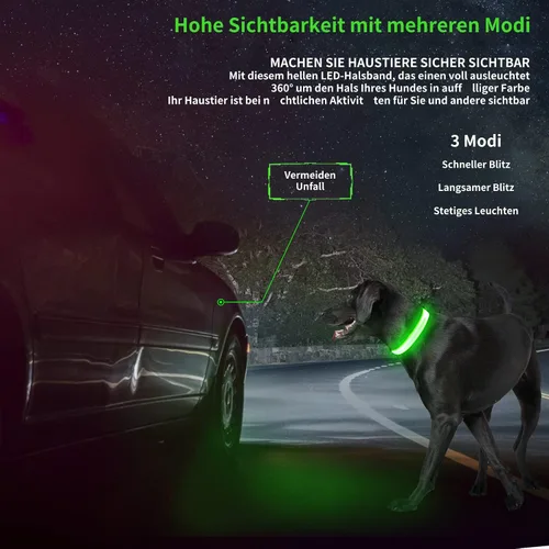 Miniatura 7 de Collar de perro KOSKILL LED - Ajustable, recargable, impermeable, brilla en la oscuridad para perros medianos y grandes Verde