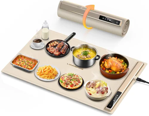 Miniatura 9 de Alfombrilla de calentamiento para alimentos de 500 W, grafeno de alta tecnología, 5 s, calentador de alimentos rápido de 6 temperaturas y 6 horas