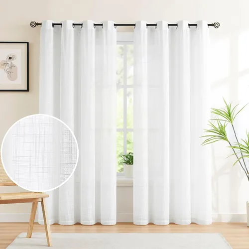Miniatura 15 de Treatmentex Cortinas blancas y grises para dormitorio de 84 pulgadas de largo, cortinas semitransparentes con estampado de hojas para ventanas