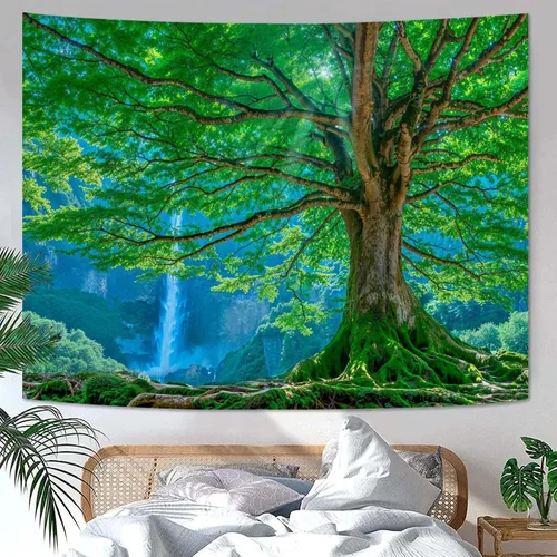 Miniatura 15 de Zussun Tapiz de Bosque Natural de Montaña Tapiz Verde de Pino Luz Solar Selva para Dormitorio Estético Planta Paisaje de Montaña Tapices Pequeños