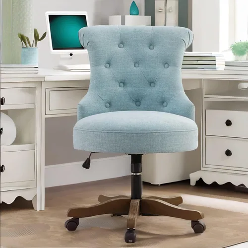 Miniatura 6 de HUIMO Silla de oficina en casa, silla de escritorio tapizada sin brazos con ruedas, altura ajustable, silla de escritorio para computadora con patas