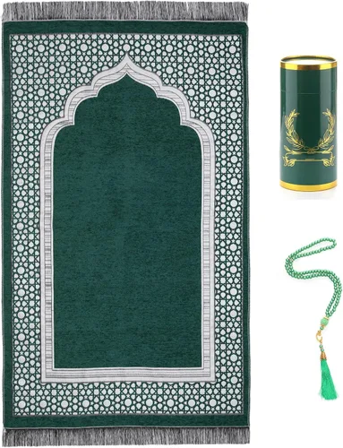 Miniatura 10 de Alfombra islámica de oración musulmana con cuentas de oración, tapete de felpilla suave Janamaz Sajada para hombres y mujeres, regalo de viaje