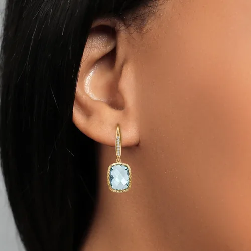 Miniatura 7 de Gem Stone King Aretes colgantes de plata de ley 925 con piedra natal y diamantes blancos cultivados en laboratorio de 4.60 quilates para mujer