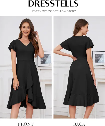 Miniatura 4 de DRESSTELLS Vestidos formales para mujer 2023 con volantes, cuello en V, vestido de cóctel, fiesta de té, vestido modesto de iglesia para invitados