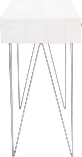 SAFAVIEH Home Office Collection Caléndula Blanco Lavado y Plata 1 cajón Horquilla Escritorio
