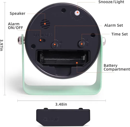 Miniatura 3 de Reloj de alarma analógico TIMESS, silencioso con movimiento de cuarzo, funciona con pilas con función de repetición de alarma y luz bajo demanda