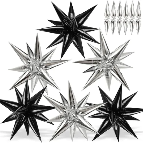 Miniatura 37 de 72 unidades de globos de estrella, grandes globos de cono de estrella metálicos de 26 pulgadas, globos de papel de aluminio de explosión colorida