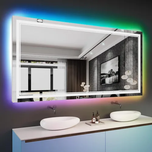 Miniatura 42 de Espejo de baño LED de 72 x 36 pulgadas, retroiluminado y frontal iluminado, espejo de tocador grande iluminado con luces, antiniebla, regulable