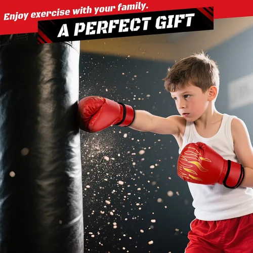 Miniatura 7 de Juego de guantes de boxeo 4 en 1 y guantes de boxeo para niños y niñas, guantes de boxeo para niños y niñas, almohadillas de enfoque con envolturas