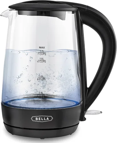 bella Hervidor eléctrico de vidrio de 1.7 litros, hierve rápidamente 7 tazas de agua en 6-7 minutos, las luces LED azules suaves se iluminan Negro