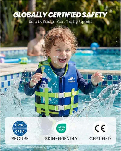 Miniatura 2 de Gogokids Chaleco de natación para niños pequeños, chaleco de natación de alta calidad para niños de 30-40-50-60-70-80 libras, flotadores para niños