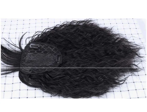 Miniatura 3 de Toppers de pelo sintético rizado con flequillo para mujeres con cabello delgado, piezas de cabello con clip de 14 pulgadas, negro natural