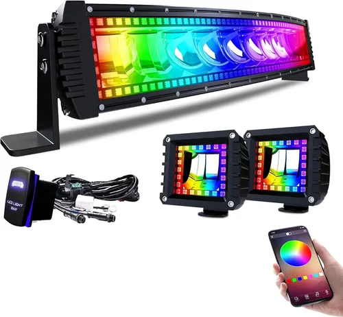 Miniatura 11 de Lpteso Barra de luz LED RGBW de 32 pulgadas, 180 W, juego de haz de inundación y foco combinado, 2 piezas, 4 pulgadas, focos LED RGB de 18 W con 16