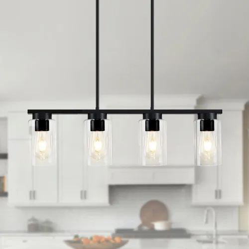 Luces de isla para cocina, 4 luces negras para comedor sobre mesa, iluminación moderna para isla de cocina, casa de campo, isla de cocina, lámparas