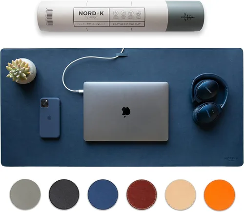 Miniatura 10 de Nordik - Tapete de Escritorio de Cuero de Corcho Organizador de Cables - Gris Plomizo 35 X 17 pulgadas - Tapete Premium Extendido para Mouse