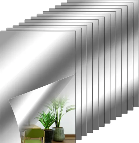 Tenare 12 azulejos acrílicos autoadhesivos para espejo de pared, hojas flexibles de espejo pequeño, sin vidrio, irrompibles para baño, hogar,