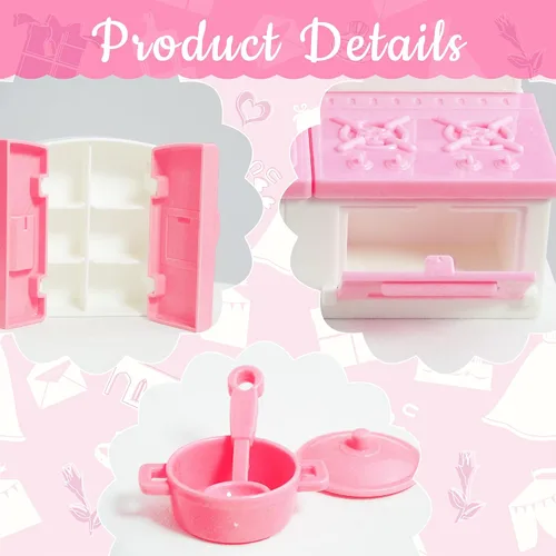 Miniatura 3 de Juego de 10 piezas de mini cocina para casa de muñecas, juego de cocina en miniatura, mini cocina para niños, casa de muñecas, muebles y accesorios