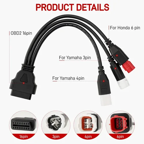 Miniatura 5 de Adaptador de diagnóstico OBD2 3 en 1 para Yamaha Kline Euro5 motocicleta Honda CRF KTM, 3pin+4pin+6pin a 16pin conector de diagnóstico múltiple