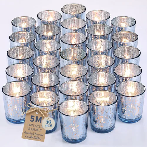 Miniatura 11 de LETINE 6pcs Blue Votive Candle Holders – Standard Votive Size for Regular Votive Candles– Tea Light Candles Holder, Candle Holder for Summer