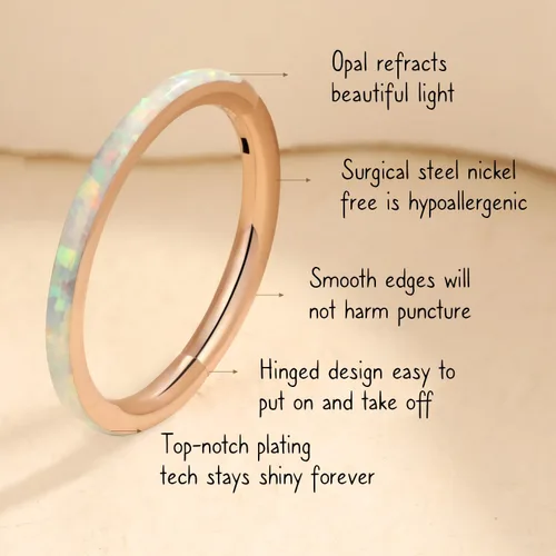 Miniatura 2 de AROWRO Anillos de nariz con ópalo con bisagras de ópalo para mujer, de acero quirúrgico, septum, 16G, 18G, 20G, hélice, daith, piercing de caracola